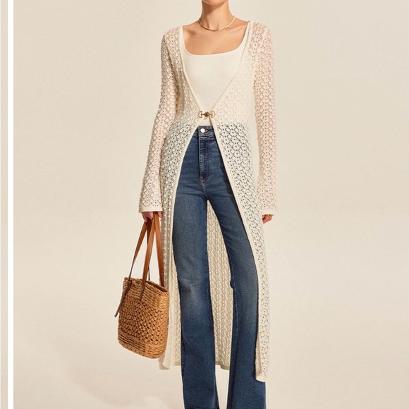 Off white lacy knit long sweater - Picture 1 of 3